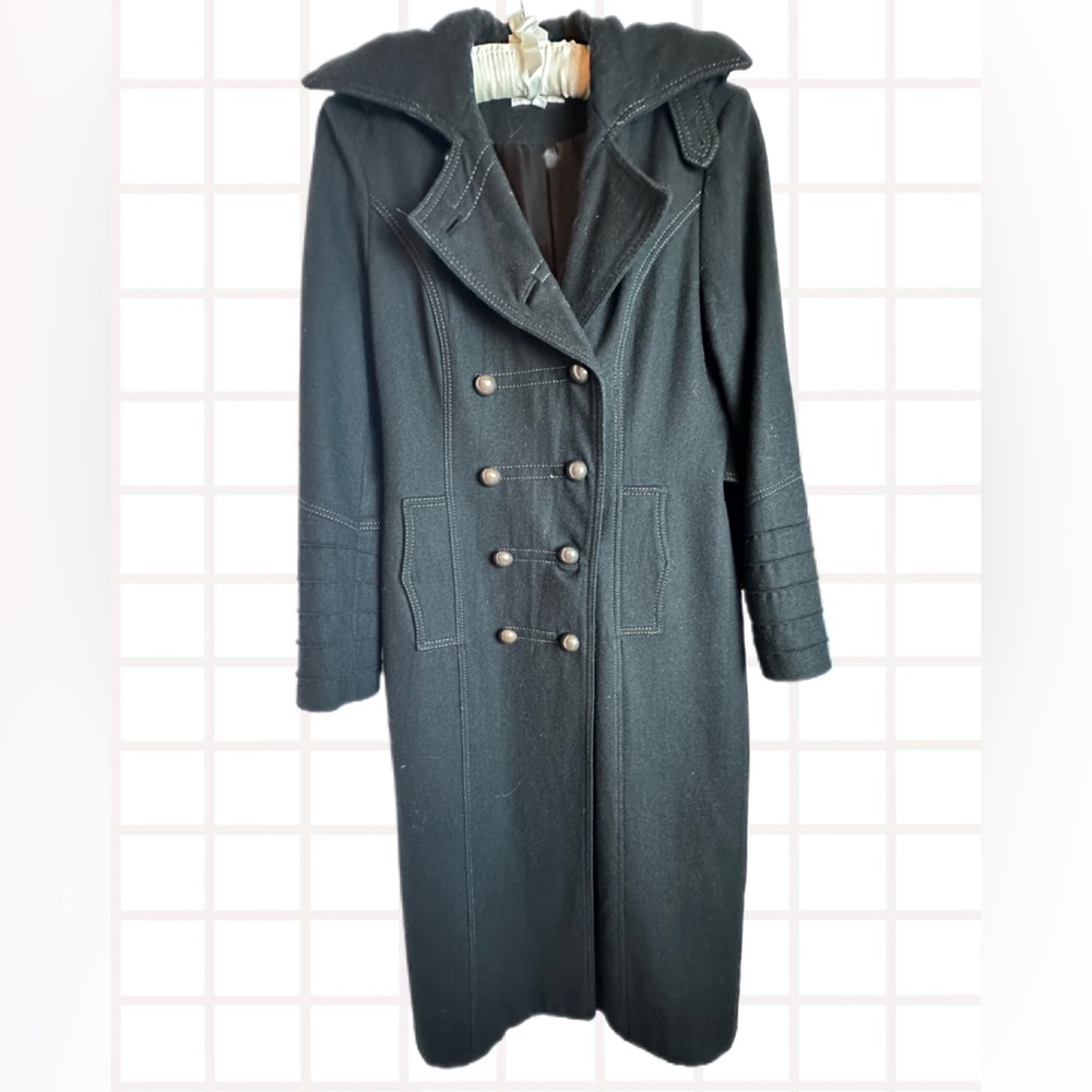 JLo maxi Peacoat- Black Double-Breasted Women's Wool Blend Coat